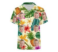Ozinna Custom 2-16 Years Kids Hawaiian Shirt with Face,Personalized Photo Button Down Shirt for Boys Girls, Aloha Short Sleeve