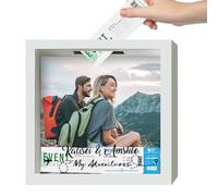 Ozinna Personalised Adventure Archive Box with Name, Custom Photo Travel Shadow Box Ticket Shadow Box, 8 Inches, Modern Style, Wooden Material, Memory Box for Keepsakes