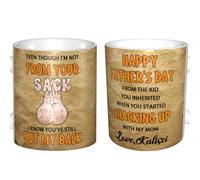 Ozinna Personalised Even Though I'm Not from Your Sack I Know You’ve Still Got My Back Mug for Dad,Custom Coffee Mug with Name,Bonus Dad Coffee Cup,Father's Day Birthday Gift for Step Dad