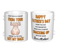 Ozinna Personalised Even Though I'm Not from Your Sack I Know You’ve Still Got My Back Mug for Dad,Custom Coffee Mug with Name,Bonus Dad Coffee Cup,Father's Day Birthday Gift for Step Dad