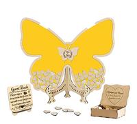 Ozinna Personalized Butterfly Wedding Guest Book Alternative, Rustic Wedding Guest Book for Reception Guests to Sign with Wooden Butterfly Border Sign in Book (#-9 Yellow)