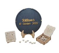Ozinna Personalized Guest Book, Wedding Guestbook Alternative, Custom Wooden Alphabet for Guest Book Wedding Ideas Wedding Letter Guest Drop Box Alternative Rustic Wedding Guest Book (Round - Grey)