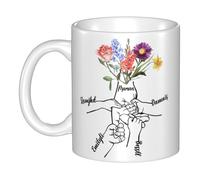 Ozinna Personalized Holding Mom's Hand Birth Month Flowers Mug with Kids Name,Custom Grandma's Garden Mothers Day Gifts for Mom from Daughter Son,Coffee Mug Gifts for Wife Mama Grandma Nana