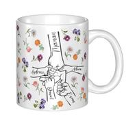 Ozinna Personalized Holding Mom's Hand Birth Month Flowers Mug with Kids Name,Custom Mothers Day Gifts for Mom from Daughter Son,Coffee Mug Gifts for Wife Mama Grandma Nana Mother in Law