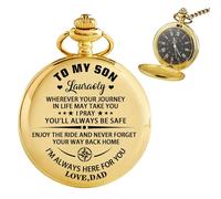 Ozinna Personalized to My Son Pocket Watch with Chain, Custom Names Mens Pocket Watches with Meaningful Message, Graduation Keepsake, Father's Day Christmas Birthday Gifts for Son from Dad Mom Daddy