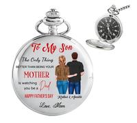 Ozinna Personalized to My Son Pocket Watch with Chain, Custom Names Mens Pocket Watches with Meaningful Message, Graduation Keepsake, Father's Day Christmas Birthday Gifts for Son from Dad Mom Daddy