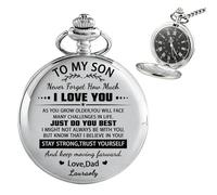 Ozinna Personalized to My Son Pocket Watch with Chain, Custom Names Mens Pocket Watches with Meaningful Message, Graduation Keepsake, Father's Day Christmas Birthday Gifts for Son from Dad Mom Daddy