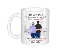 Ozinna Personalized to My Son The Only Thing Better Than Being Your Mother is Watching You Be A Dad Mug,Happy Father's Day Custom Coffee Mug Gift for Son New Dad from Mom Mama