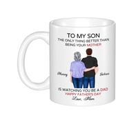 Ozinna Personalized to My Son The Only Thing Better Than Being Your Mother is Watching You Be A Dad Mug,Happy Father's Day Custom Coffee Mug Gift for Son New Dad from Mom Mama