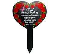 OZIO Heart Memorial Plaque Stake Sympathy Grave Markers Metal Grave Stake Decoration for Mom Dad Cemetery Outdoors Yard Garden (Dad-Flower)