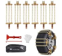 Oziral 6-Pack Snow Chains for Cars and Vans, 3-Link Iron Wheel Chains Fits Tyres 195-265mm, Heavy Duty Anti-Slip Snow Tyre Chains for Winter Snow and Mud