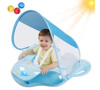 Oziral Baby Swimming Float with Removable Sun Canopy and Bell, Toddler Pool Swimming Ring for 6-36 Months, Tail Wing with Dual Air Bags Baby Float Swim Seat and Fun Pool Float for Tod,Blue