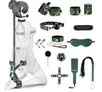 Oziral Bondage Set 12 Pieces BDSM Restraint Set for Couples Adjustable Bondage Kit with Handcuffs Blindfold Gag Whip Beginner to Advanced Sex Bondage Gear Durable Skin-Friendly (Green)