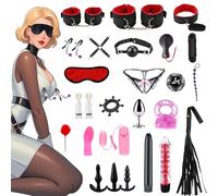 Oziral Bondage Set 26-teilig BDSM Bettfesselset und Passion Beginner Bondage Set, INKL. Analplug, Handschellen, Vibrator, geeignet für Paare die auf extremen Sex Stehen, Schwarz und Rot