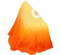 OZLCUA Belly Dance Fan Big Dance Fan Veil Real Silk One Pair Bellydance Costume Accessory Flowy Gradient Dancer Props(Lake Blue,1pcs Right 1pcs Left)