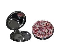 OZLCUA Creative Inlaid Rhinestones Small Round Vanity Mirror Flap Folding Bling Mini Handheld Fashion Makeup Mirrors(Pink,Single side bling)