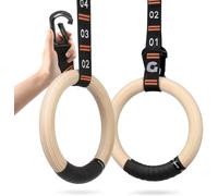 OZLCUA Exercise Gym Rings 28mm/32mm Wooden Gymnastic Rings with Adjustable Number Straps Pull Up Non-Slip Rings for Crossfit training Gymnastic Ring(32MM)