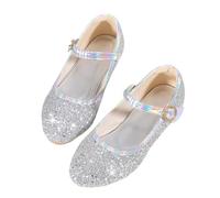OZLCUA Flat Shoes Girls Princess Spring And Fall Phantom Sequins Little Girl Soft Bottom Crystal Shoe(Silver,36)