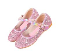OZLCUA Flat Shoes Girls Princess Spring And Fall Phantom Sequins Little Girl Soft Bottom Crystal Shoe(Pink,36)