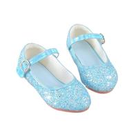 OZLCUA Flat Shoes Girls Princess Spring And Fall Phantom Sequins Little Girl Soft Bottom Crystal Shoe(Blue,36)