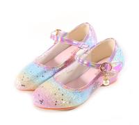 OZLCUA Girls Design High Heels Party Shoes Birthday Gift Rainbow Sandals Leather Crystal Shoe(Pink,36)
