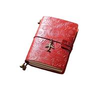 OZLCUA Journal Vintage Flower Cover Handmade Notebook DIY Travel Diary Office A5 Blank Line Paper Book(Red passport)