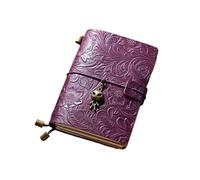OZLCUA Journal Vintage Flower Cover Handmade Notebook DIY Travel Diary Office A5 Blank Line Paper Book(Purple passport)