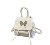 OZLCUA PU Women's Backpack Solid Color Butterfly Shoulder Bag High-capacity Mini Ladies(White)