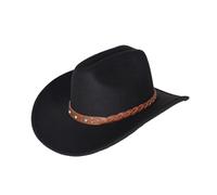 OZLCUA Vintage Cowboy Hat For Men's Gentleman Lady Jazz Cowgirl With Leather Wide Brim Cloche Church Sombrero Hombre Caps(Black 02)