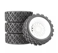OZLZHJ 4Pcs 12mm Glued Rubber Tire Plastic Wheels Rim for RC Rally Racing Car TT-01 TT-02 XV-01 DF-03 TA06 PTG2 HPI WR8 Upgrades Parts(WHITE)