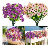 OZMI Artificial Flowers Outdoor 168 Fake Flowers, 8 Bundles UV Resistant Plastic Faux Silk Flowers Bouquet Window Front Door Indoor Home Decoration, Garden Porch Artificial Flowers Plants