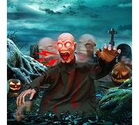 OZMI Halloween Animatronic Motion Activated Zombie with Sound Effects Sensor Flashing Eyes Movable Arms, Moving Figures Zombie Groundbreaker For Garden Party Yard Outdoor Halloween Decorations Props