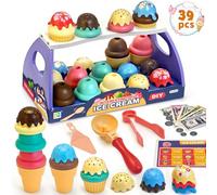 OZMI Ice Cream Toys for Kids Play Set, 39pcs Ice Cream Shop Toys for Kids Scoop and Learn Ice Cream Cart Counter, Pretend Role Play Toy Kitchen Accessories, Toys for 3 4 5 Year Old Girls Boys Gifts