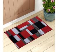 OZMIC Door Mat Indoor - Red Black 50 X 80 cm Low Pile Washable Heavy Duty Door Runner Large Barrier Mats - Geometric Pattern Patio Door Mat Entrance Rugs