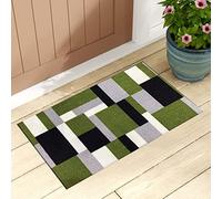 OZMIC Door Mat Runner Rug - Green Black Door Mats Indoor - 60 X 110 cm Heavy Duty Low Profile Jute Backing Washable Entrance Rug For Front Back Door Runner - Patio Door Mat For Kitchen Floor