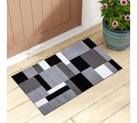 OZMIC Door Mat Runner Rug - Grey Black Door Mats Indoor - 60 X 110 cm Heavy Duty Low Profile Jute Backing Washable Entrance Rug for Front Back Door Runner Door Mat for Kitchen
