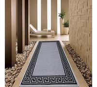 OZMIC Doormats Inside Washable Large Rug for Entrance Kitchen Rugs Non slip Dog Pet Muddy Paws Floor Protector Carpet Runner Hallway Hall Kitchen jute Rug| 66 X 120 cm - Greekey Silver & Black