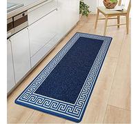 OZMIC Doormats Inside Washable Large Rug for Entrance Kitchen Rugs Non slip Dog Pet Muddy Paws Floor Protector Carpet Runner Hallway Hall Kitchen jute Rug| 66 X 120 cm - Greekey Blue & Cream