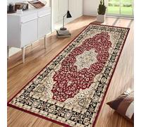 OZMIC Hallway Runner, Classical Geometric Design Long Narrow Hall Living Room Carpet Runner Rug Kitchen Rugs Non Slip Washable - 80 X 300 - Rome Red