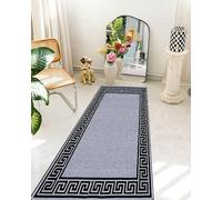 OZMIC Hallway Runner Rug Anti Slip Mat Patio Rugs Geometric Pattern Kitchen Rug Non Slip Washable Runners for Hallways Non Slip - Silver & Black, 60 x 220 cm