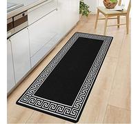 OZMIC Kitchen Rugs Non Slip Washable Runner - Geometric Rugs for Hallway Anti Fatigue Front Door Entrance Welcome Large Door Mat Stair Runner Rug Door Matt | 66 X 220 cm - Greekey Black & White