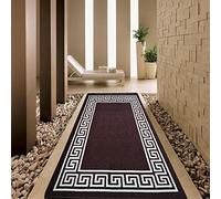 OZMIC Kitchen Rugs Non Slip Washable Runner - Geometric Rugs for Hallway Anti Fatigue Front Door Entrance Welcome Large Door Mat Stair Runner Rug Door Matt | 66 X 220 cm - Greekey Brown & Cream