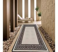 OZMIC Kitchen Rugs Washable Large Hall Runner - Geometric Rugs for Hallway Anti Fatigue Front Door Entrance Welcome Large Door Mat| 66 X 220 cm - Greekey Beige & Brown