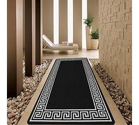 OZMIC Kitchen Rugs Washable Runner - Geometric Rugs for Hallway Anti Fatigue Front Door Entrance Welcome Large Door Mat | 66 X 220 cm - Greekey Black & Grey