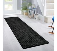 OZMIC Large Heavy Duty Rubber Mat PVC Backed Hall Runners Non Slip - Kitchen Rugs Non Slip Washable Large Long runners for hallways - 80 x 300 cm, Black