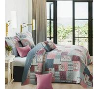 OZMIC Patchwork Quilt Bedspread Super King Size - 3 Pcs Box Pattern Thick Cotton Filling Bed Warmer Large Blanket Bed Spread With Quilt Fabric 2 Pillowcase - Fine Decor