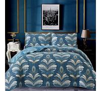 OZMIC Patchwork Quilt Bedspread Super King Size - 3 Pcs Box Pattern Thick Cotton Filling Bed Warmer Large Blanket Bed Spread With Quilt Fabric 2 Pillowcase - Jasmine Teal