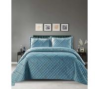 OZMIC Quilted Bedspread Single Bed Throws Blue, Lightweight Quilt Ruffle Embossed Pattern Reversible Bedspreads for All Season, Soft Summer Coverlet Set with Ultrasonic Quilting Technology