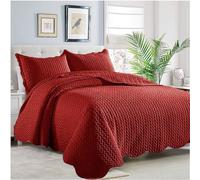 OZMIC Quilted Bedspreads Bed Throw for Bedroom Decor - Embossed Solid Matt Finish Reversible Quilt Coverlets Sofa Throw + Pillow Sham (Red, Double)