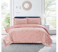 OZMIC Quilted Bedspreads Double Size - Super Soft 3 Piece Velvet Bed Spread Double Bed - Luxury Bedspread with Pillowcases Embossed Pink Bedspread Sofa Bed Throw Bedding sets